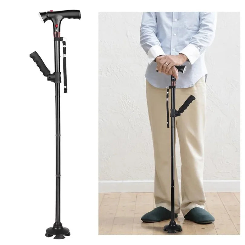 Folding Walking Cane – Height-Adjustable 86-97cm, LED Light & Alarm