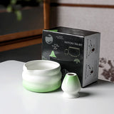 Japanese Matcha Bowl Set Green 550ml Ceramic with Spout for Tea Ceremony