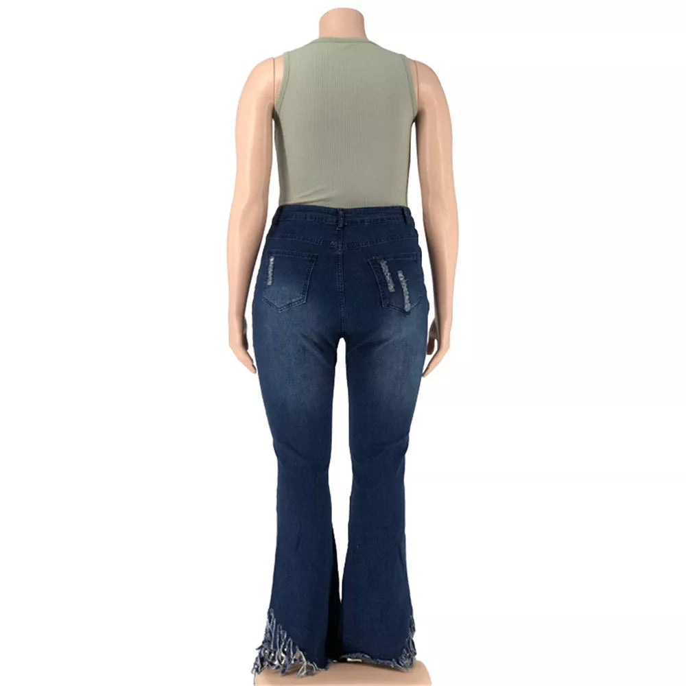 Plus-Size Stretch Flared Jeans for Women - Comfortable & Stylish Denim Trousers