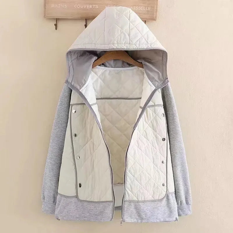 Plus Size Diamond-Quilted Hooded Jacket - Stylish Fall Edition for Women