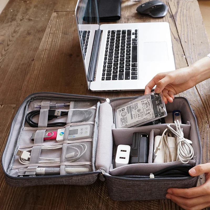 Travel Cable Organizer Bag – Water-Repellent Oxford, Dual-Layer Storage & 6 Colors