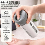 4-in-1 Travel Dispenser Bottle – Refillable, Leak-Proof & 4 Chambers