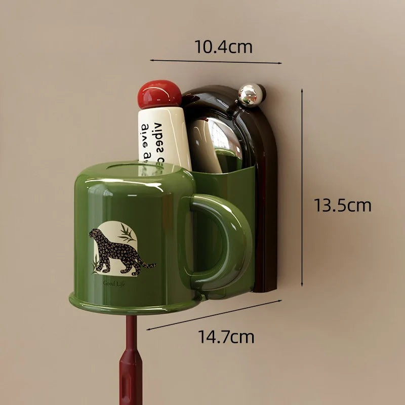 Wall-Mounted Toothbrush Holder with Cup – Suction Mount, ABS & No-Drill