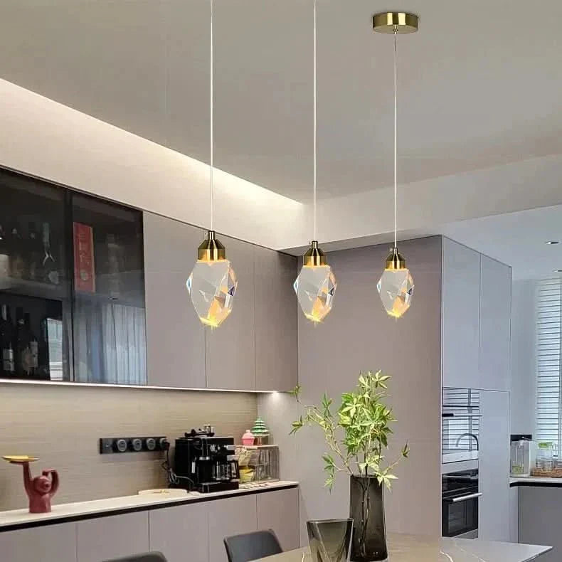 Crystal LED Pendant Light – Faceted K9 Shade, Gold Finish, Warm & Cool White