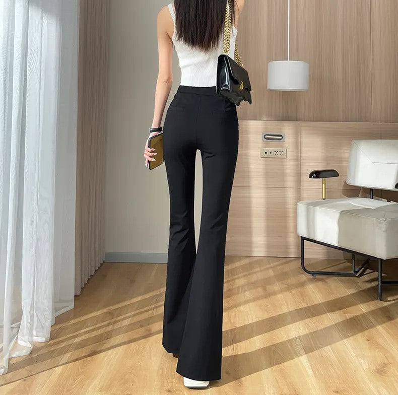 Plus-Size Black Flared Pants with Slit - Stylish Fall Edition for Women