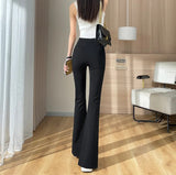 Plus-Size Black Flared Pants with Slit - Stylish Fall Edition for Women