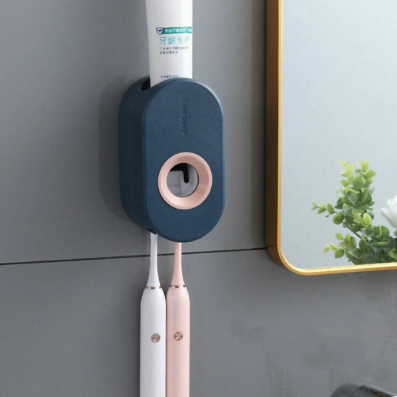 Automatic Toothpaste Dispenser – Wall-Mounted, No-Drill Adhesive & Toothbrush Holders