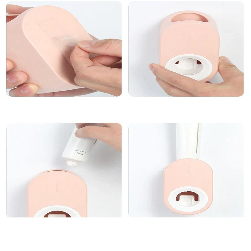 Automatic Toothpaste Dispenser – Wall-Mounted, No-Drill Adhesive & Toothbrush Holders