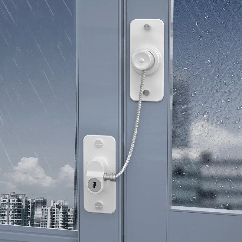 Child-Safe Window Lock – 3-Digit Combination, No-Drill Adhesive & Steel Cable