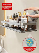 Wall-Mounted Bathroom Shelf – Suction Mount, Aluminum Alloy & Towel Bar