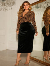 Plus-Size Deep V Sequined Wrap Party Dress - Fall Magic Collection
