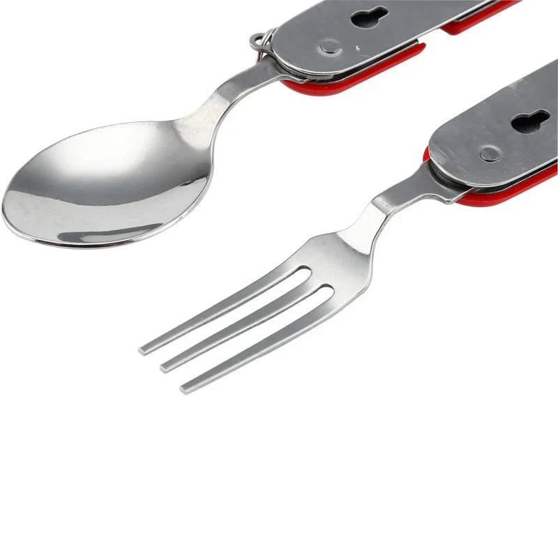 Optimized Product Title: **Multifunktionales Klappbares Campingbesteck – Gabel, Löffel, Messer & Flaschenöffner in Einem – Ideal für Outdoor-Aktivitäten und Reisen**