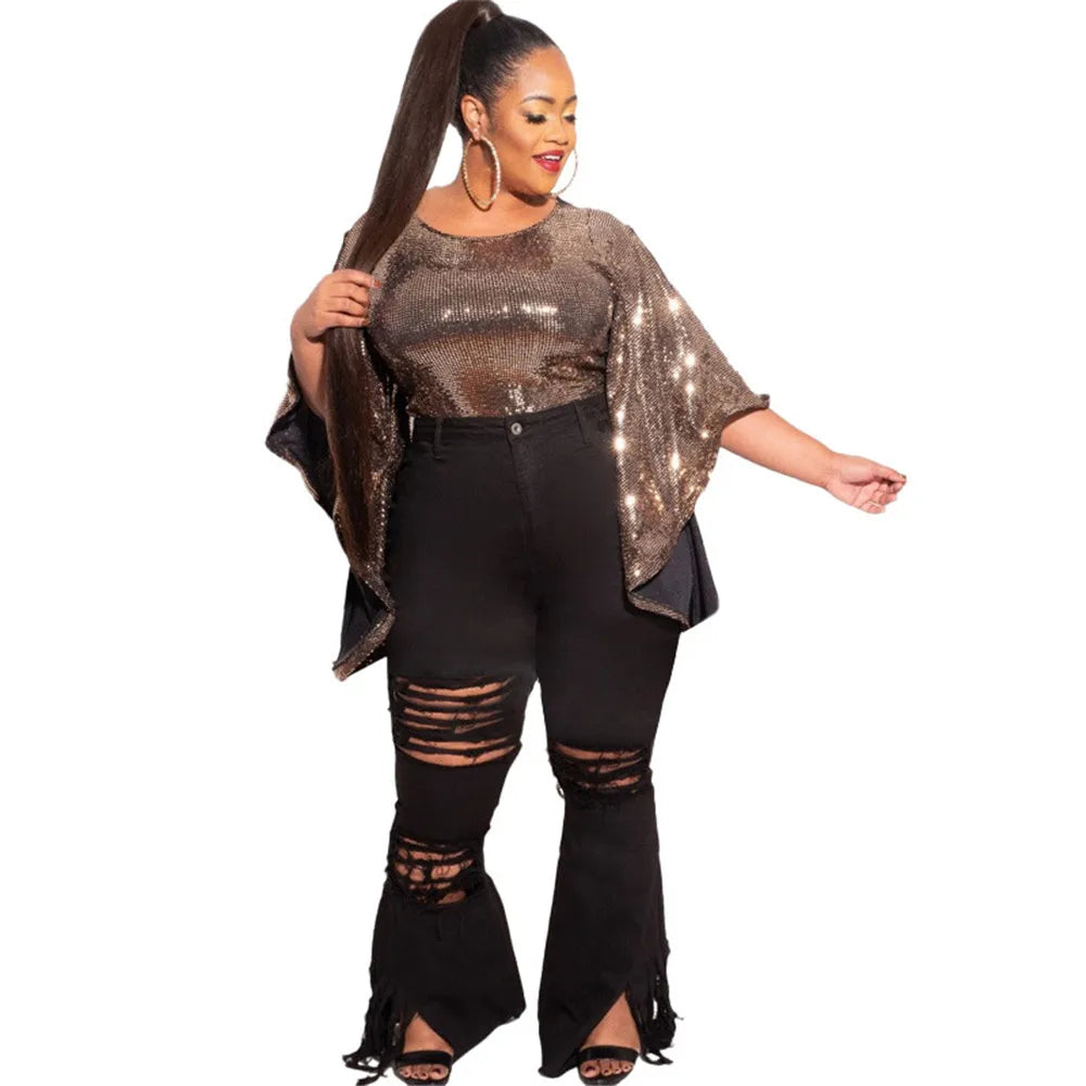 Plus-Size Stretch Flared Jeans for Women - Comfortable & Stylish Denim Trousers