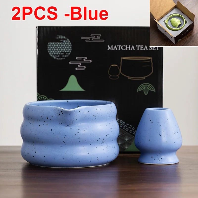 Japanese Matcha Bowl Set Green 550ml Ceramic with Spout for Tea Ceremony