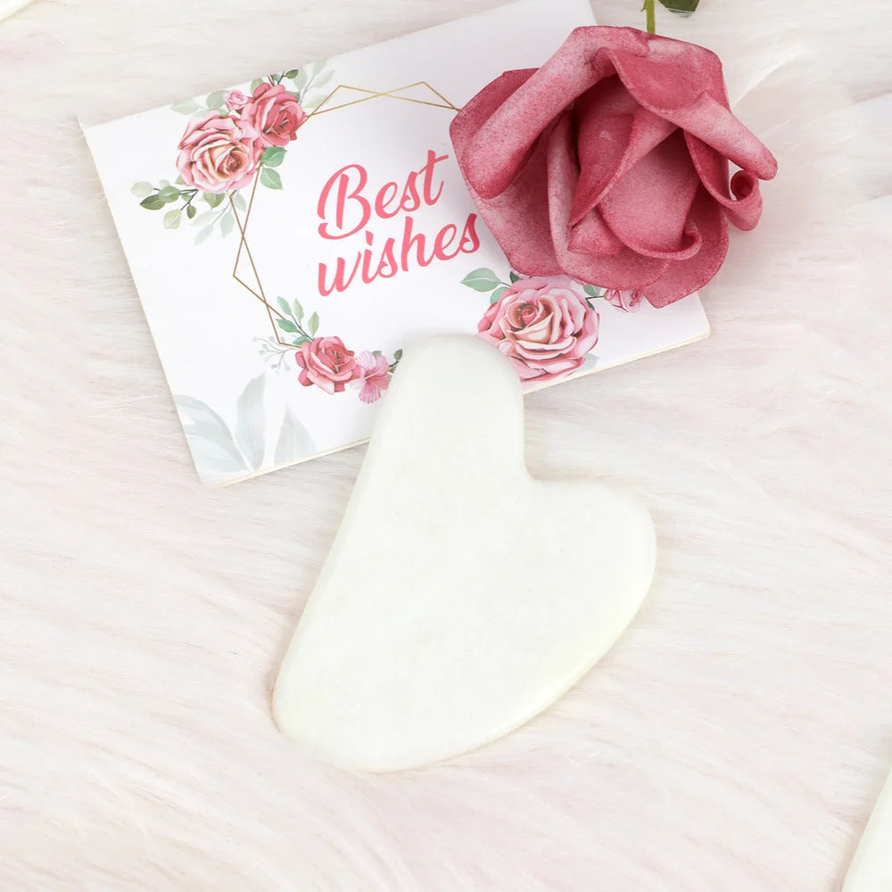White Jade Gua Sha Tool – Heart-Shaped, Facial Massage & Cooling