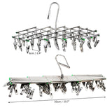 Folding Clothes Drying Rack – 35 Stainless Steel Clips, 360° Hook & Windproof