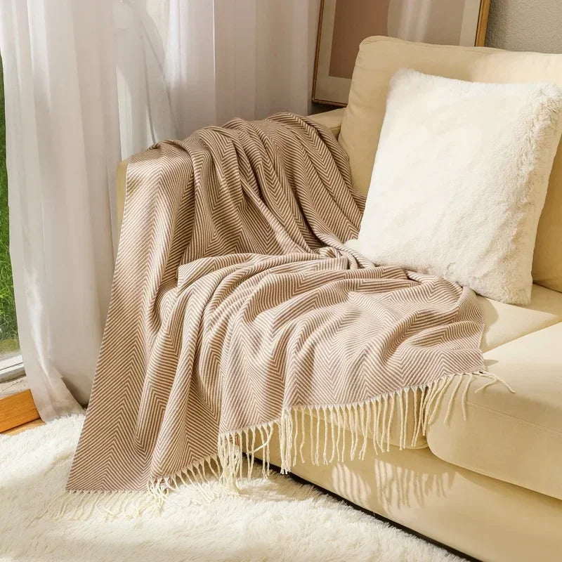Striped Cotton Throw Blanket – 100% Cotton, Fringed, 127×172cm & 130×220cm