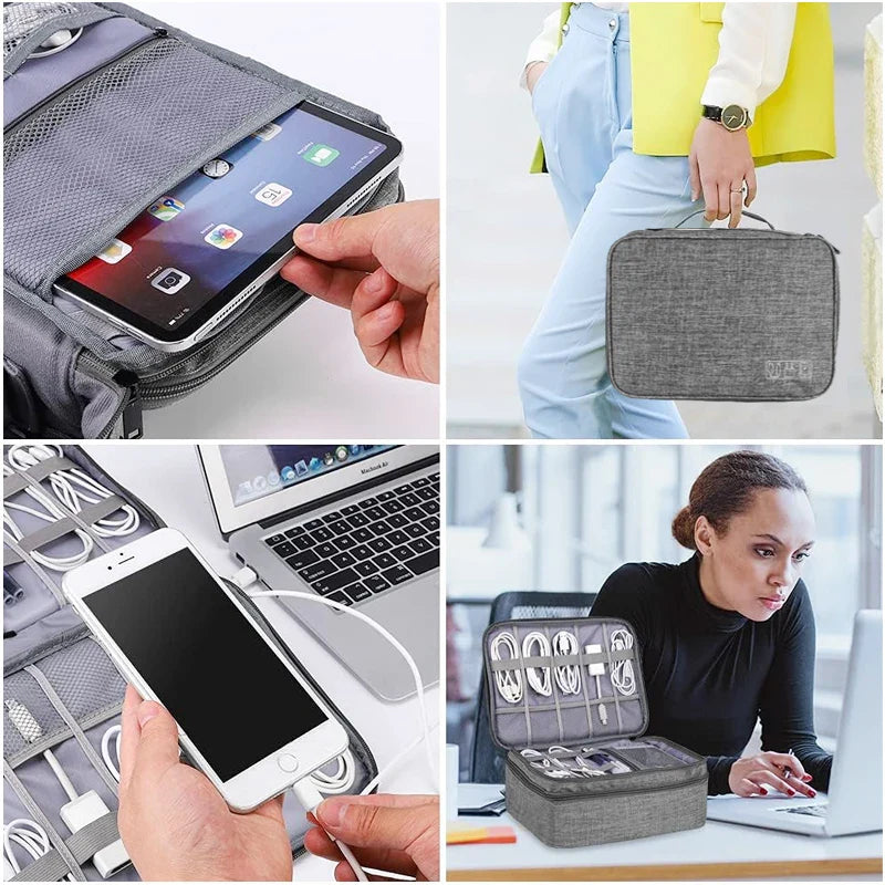 Travel Cable Organizer Bag – Water-Repellent Oxford, Dual-Layer Storage & 6 Colors