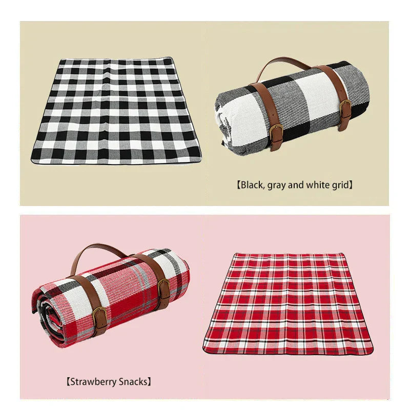 Waterproof Picnic Blanket – PEVA Backing, Foam Padded & Leather Carry Strap
