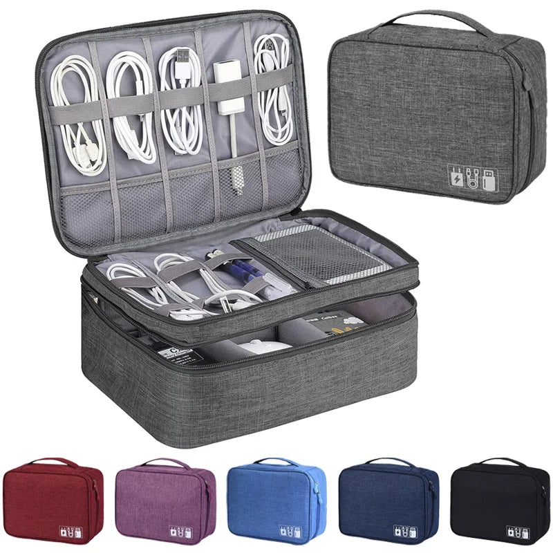 Travel Cable Organizer Bag – Water-Repellent Oxford, Dual-Layer Storage & 6 Colors
