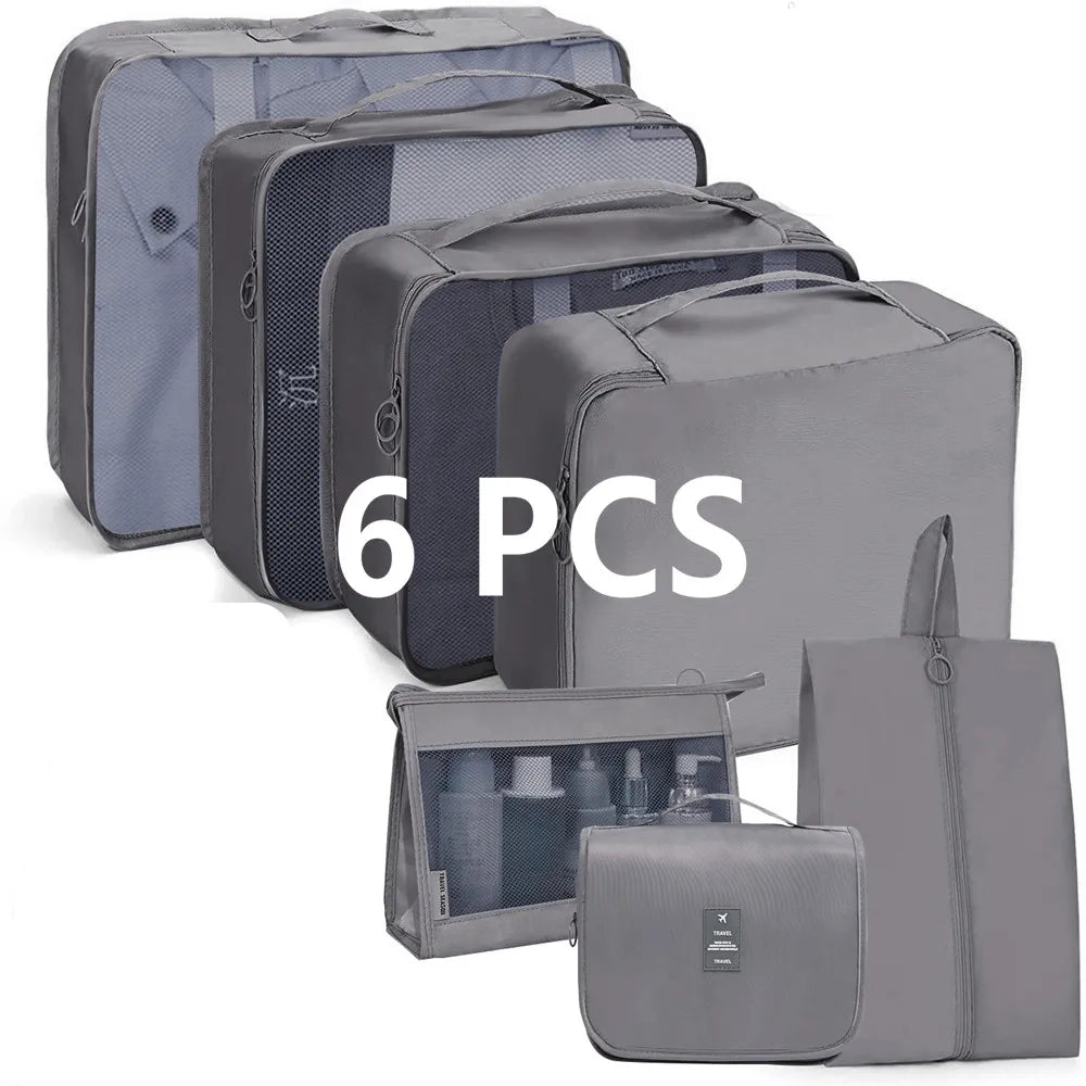 6-Piece Packing Cube Set – Waterproof Polyester, Breathable Mesh & Suitcase Organizer