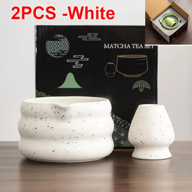 Japanese Matcha Bowl Set Green 550ml Ceramic with Spout for Tea Ceremony