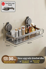 Wall-Mounted Bathroom Shelf – Suction Mount, Aluminum Alloy & Towel Bar