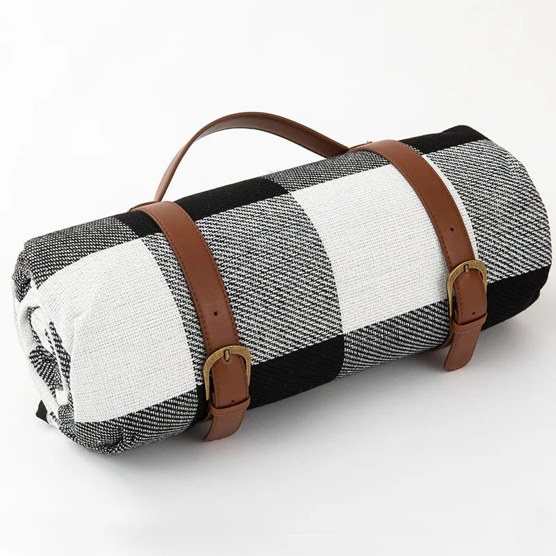Waterproof Picnic Blanket – PEVA Backing, Foam Padded & Leather Carry Strap
