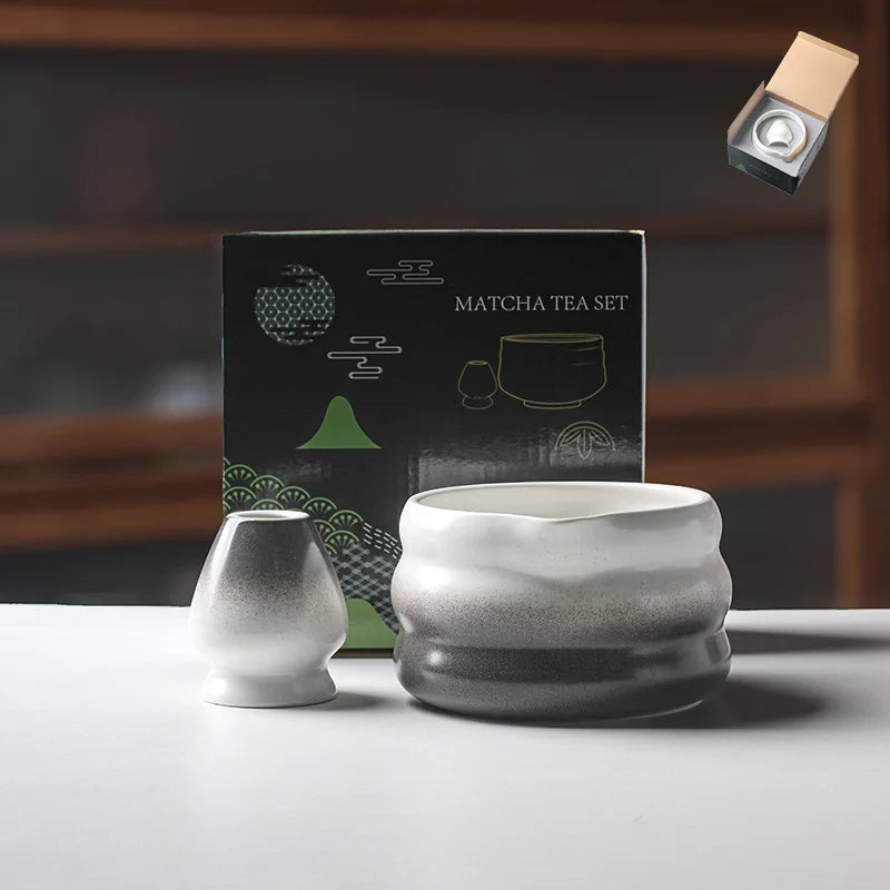 Japanese Matcha Bowl Set Green 550ml Ceramic with Spout for Tea Ceremony