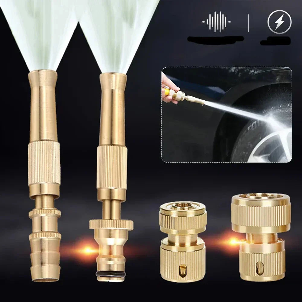 Adjustable High-Pressure Hose Nozzle – Brass & Stainless Steel, Fan/Jet Modes & 180 g