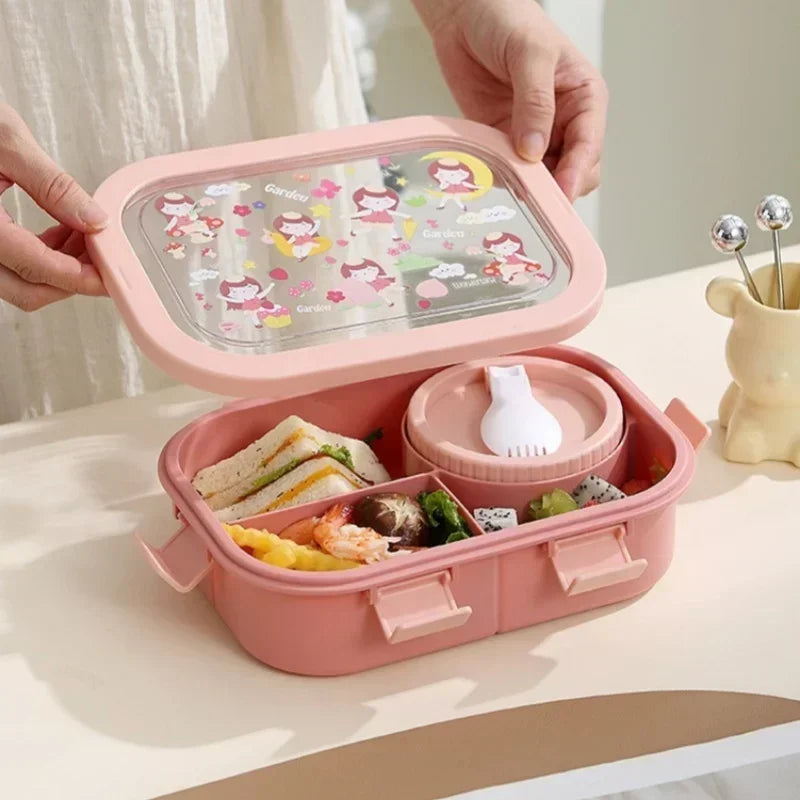 Bento Lunch Box – 3 Compartments, Leak-Proof & Soup Bowl with Spoon
