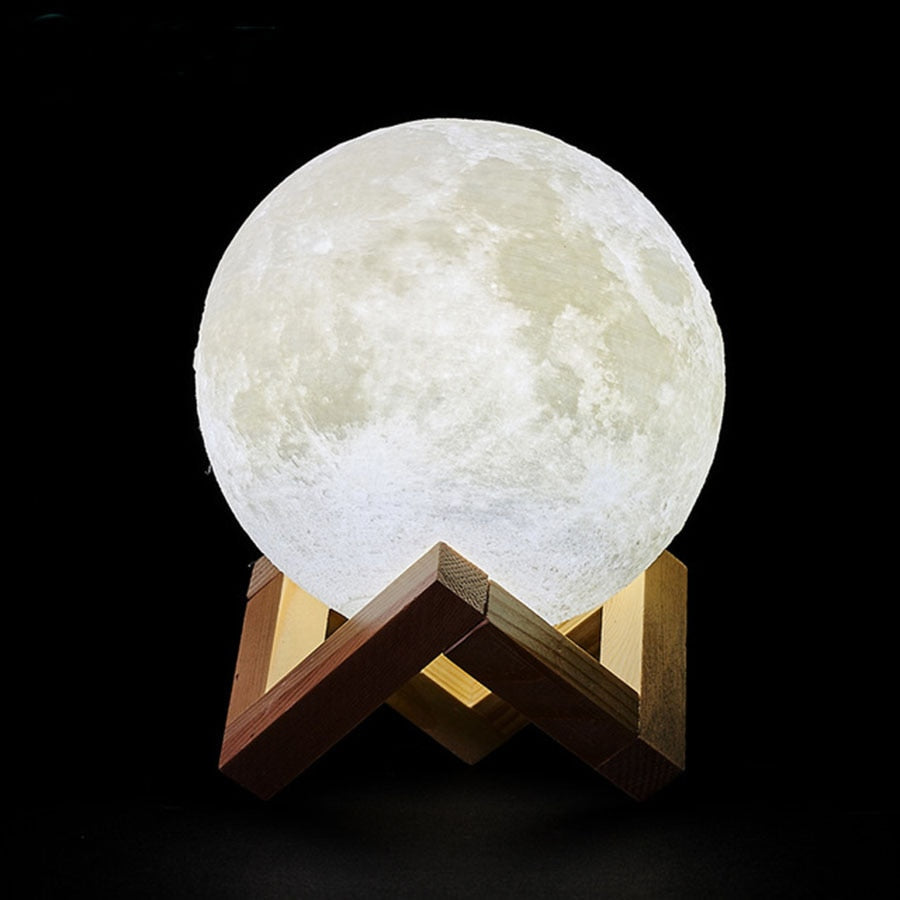 Dimmable Moon Lamp with Wooden Stand – 16 Color Options for Ambient Lighting