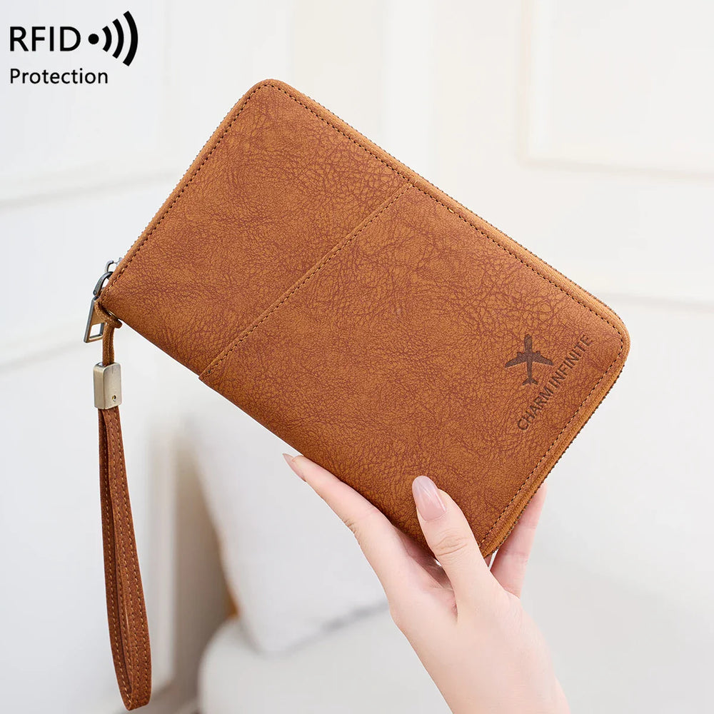 RFID Passport Organizer – Faux Leather, Holds 4 Passports & Zip Closure