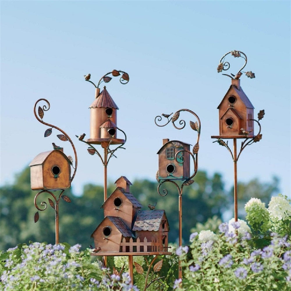 BowLift | Metal Art Birdhouse on Garden Stake - FeatherNest