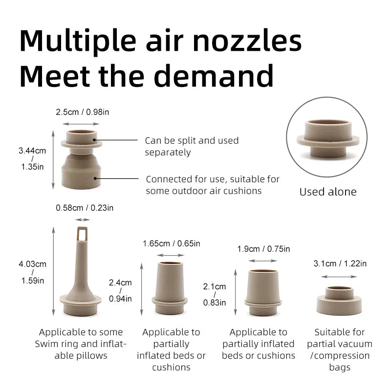 Electric Air Pump – USB Rechargeable, 2-in-1 Inflate & Deflate, Multiple Nozzles