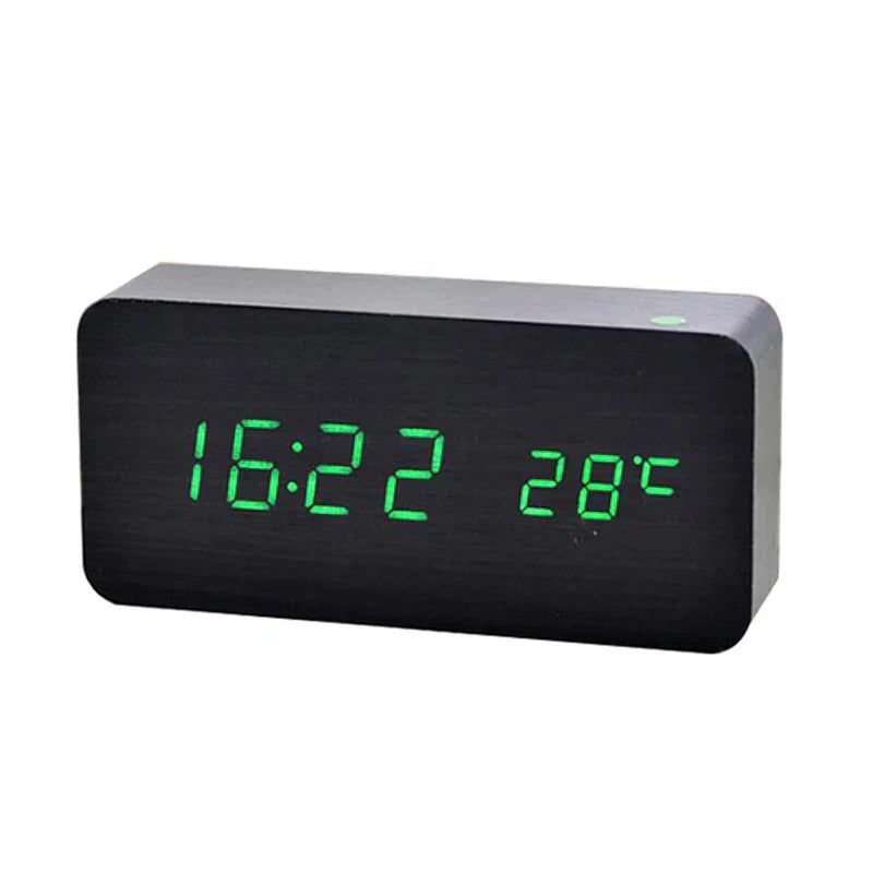 Wooden LED Alarm Clock – Temperature Display, USB/Battery & Adjustable Brightness