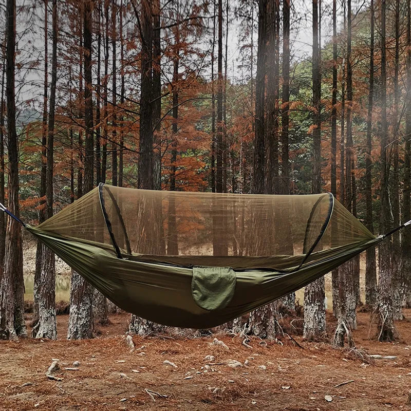 Camping Hammock with Mosquito Net – 210T Parachute Nylon, 200kg Capacity & 260×140cm