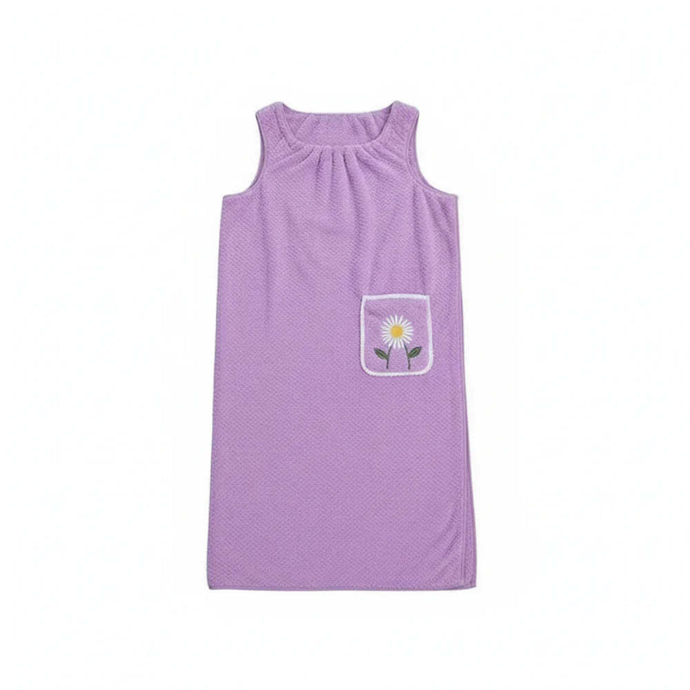 Women's Wearable Bath Towel Wrap – Quick-Dry Polyester, Adjustable Straps & Pocket