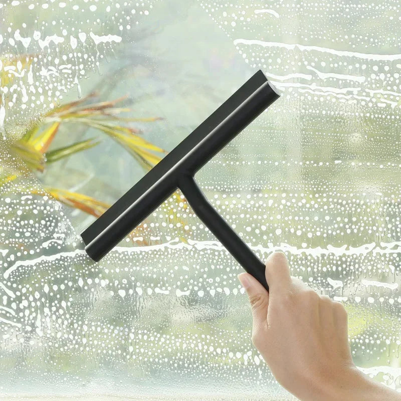 Shower Squeegee with Wall Holder – Silicone Blade, Matte Black & No-Drill Mount