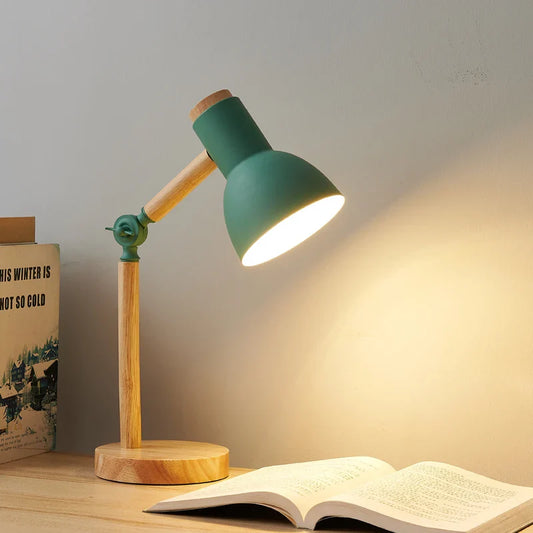 Nordic Wooden Desk Lamp – Adjustable Head, Warm LED Light & Modern Design
