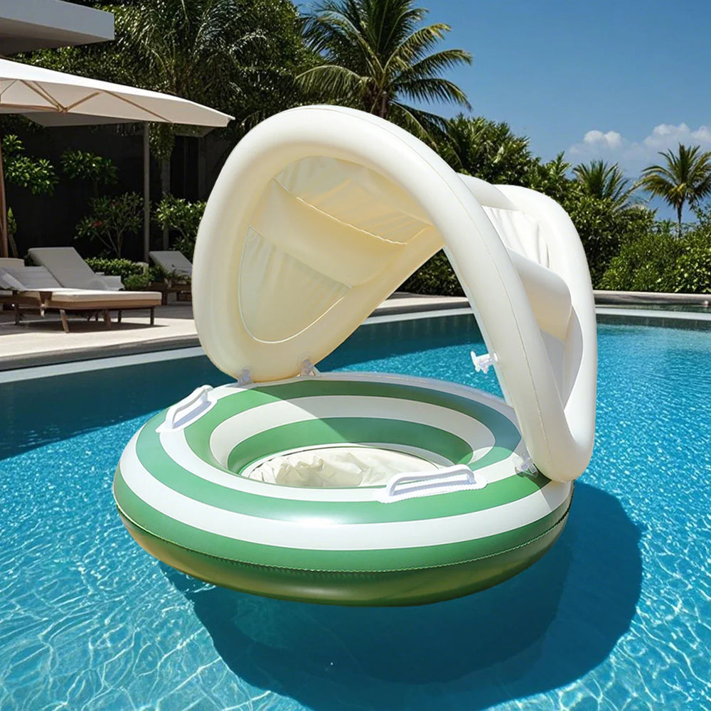 Inflatable Pool Float with Sun Canopy – PVC, Grip Handles & Shade