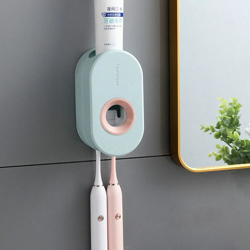 Automatic Toothpaste Dispenser – Wall-Mounted, No-Drill Adhesive & Toothbrush Holders