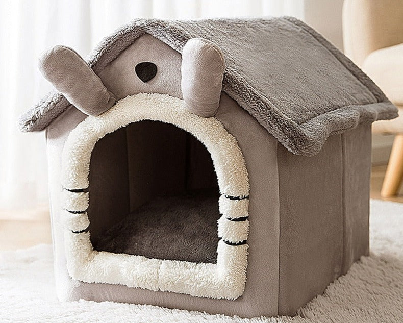 Weiches Tierhaus-Bett für Katzen und kleine Hunde – Gemütliches Schlafhäuschen mit Kuschelfunktion