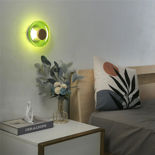 Glass Wall Lamp – Modern Coloured Design, Textured LED & Round Disc Light