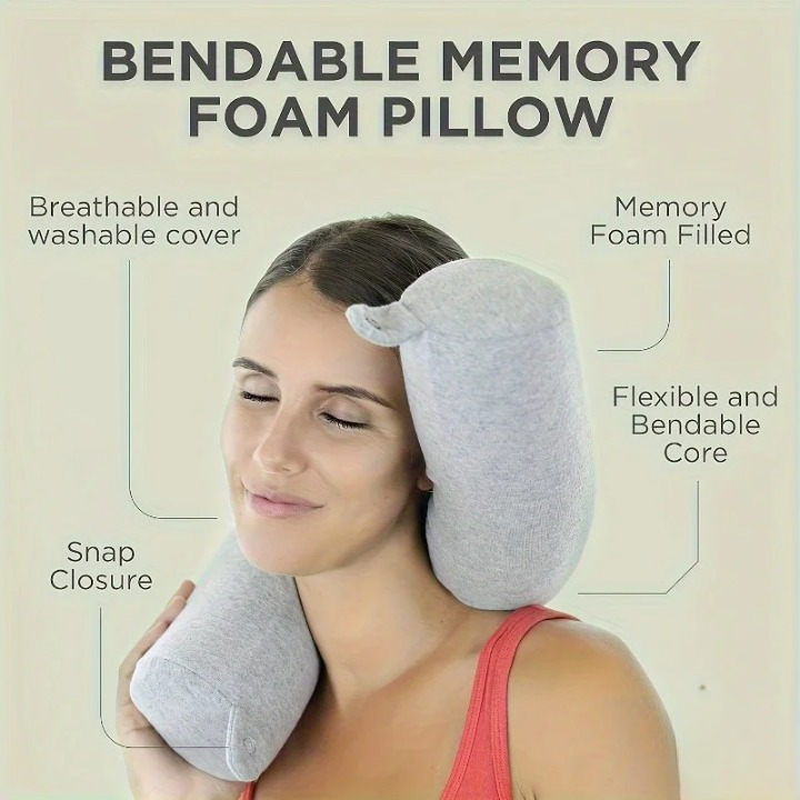 Bendable Memory Foam Travel Pillow – Neck & Chin Support, Washable Cover