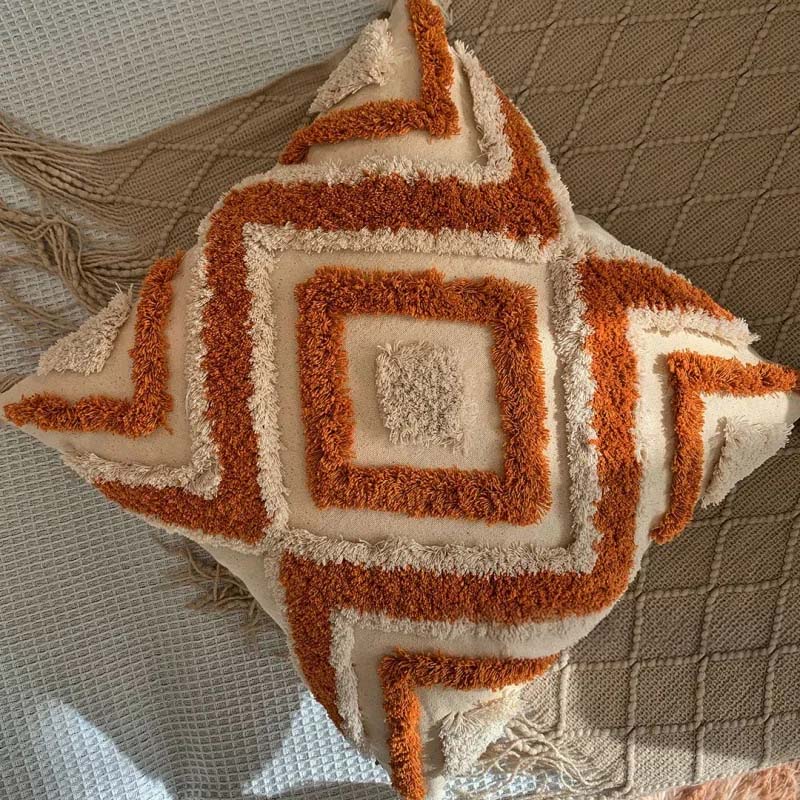 Tufted Throw Pillow – 45×45cm, Handwoven Texture & Geometric Pattern