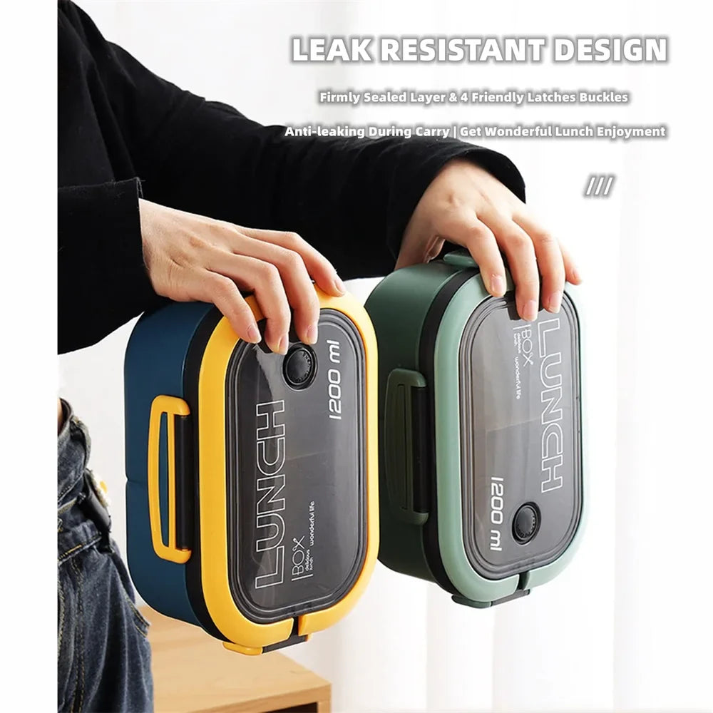 Bento Lunch Box – 1200ml 2-Tier Leakproof, Divided Tray & Spoon & Fork Included