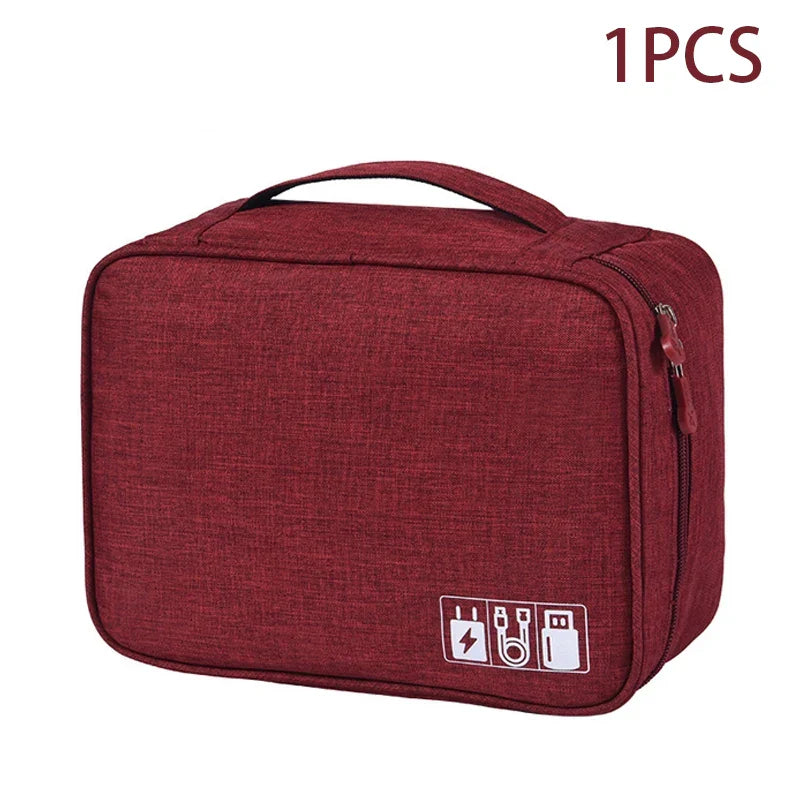 Travel Cable Organizer Bag – Water-Repellent Oxford, Dual-Layer Storage & 6 Colors