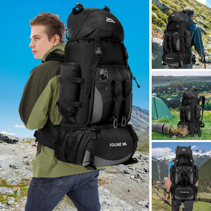 Trekking Backpack – 90L Waterproof Nylon, Padded Hip Belt & Multiple Compartments