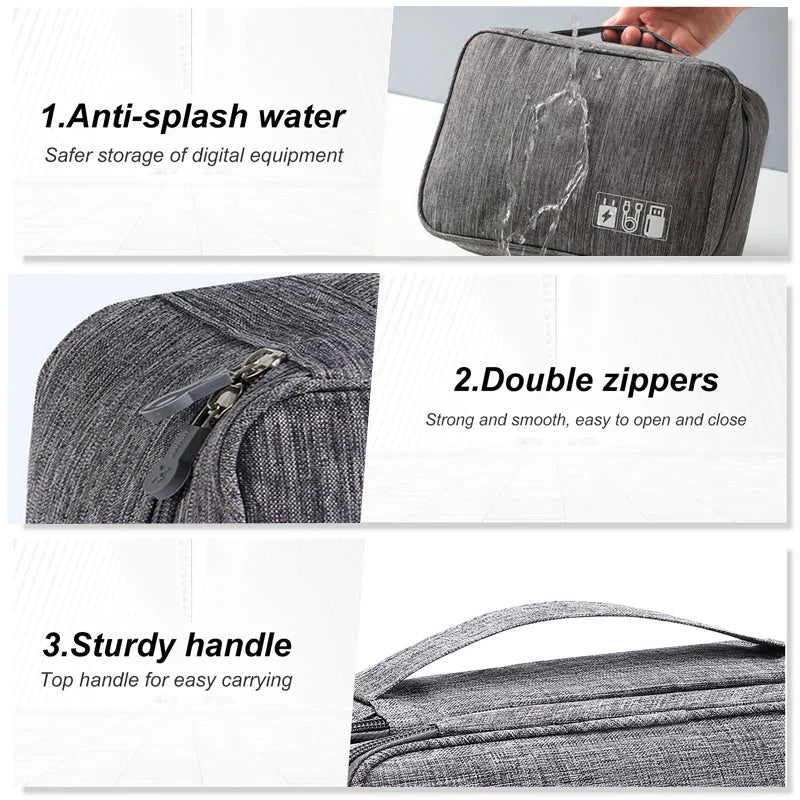 Travel Cable Organizer Bag – Water-Repellent Oxford, Dual-Layer Storage & 6 Colors